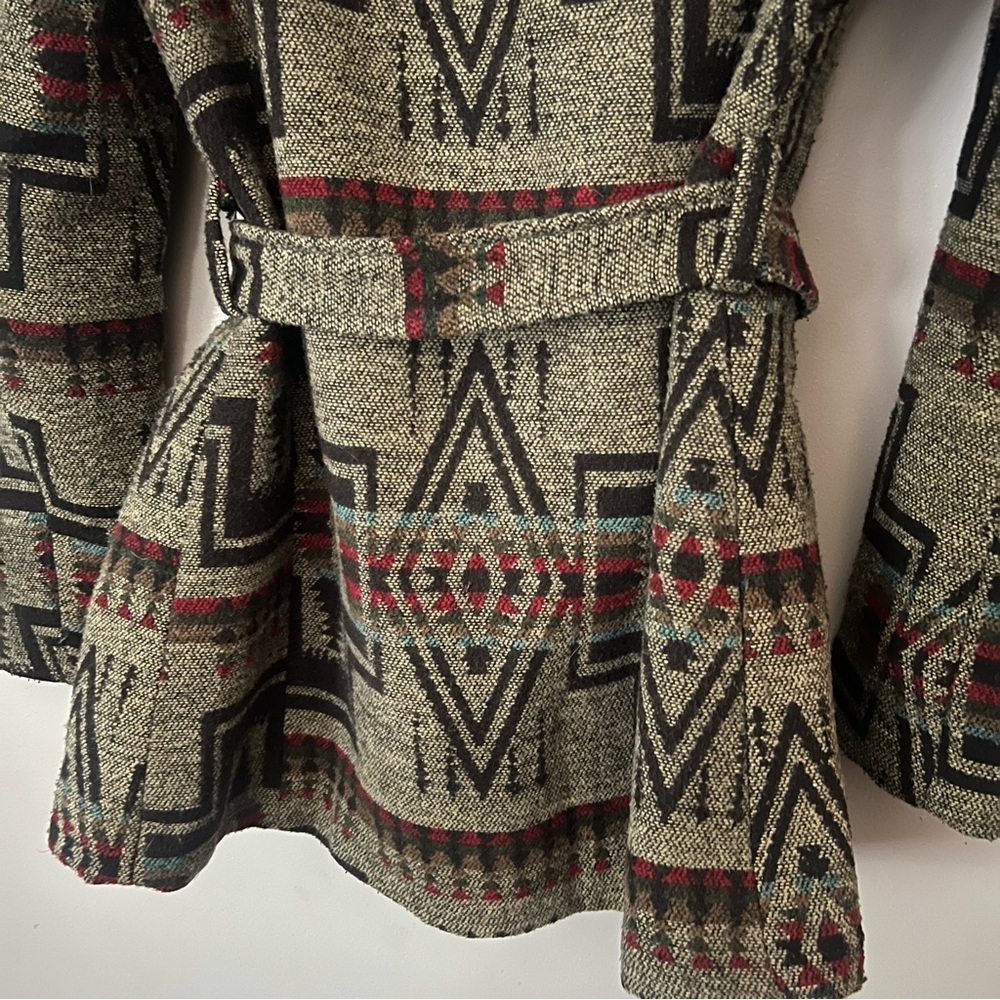 Y2K Mossimo Southwestern Wool Blend Coat Small Aztec Western Boho Belted Hood - Picture 8 of 13
